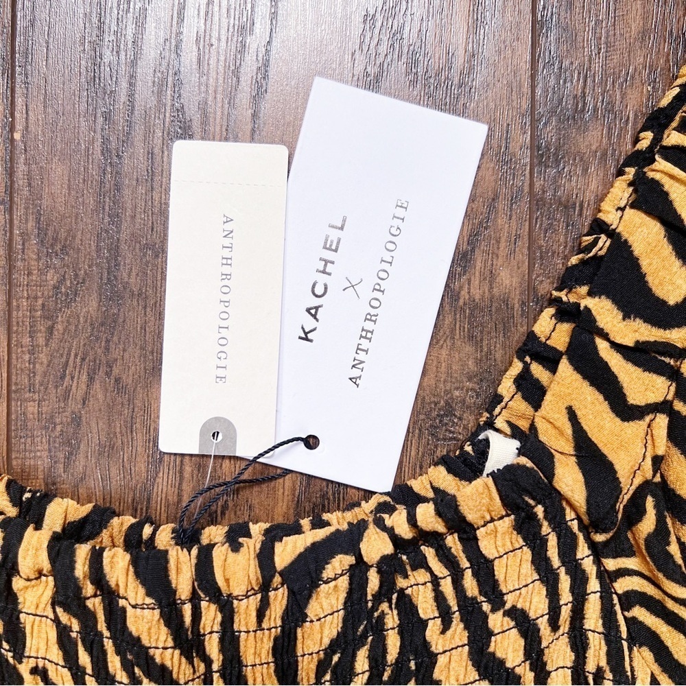 Kachel x Anthropologie • Tiger-Striped Jumpsuit wide leg palazzo smocked - Picture 4 of 11